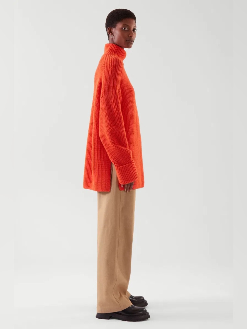 Cos 100% wool bright orange oversized turtleneck sweater XS